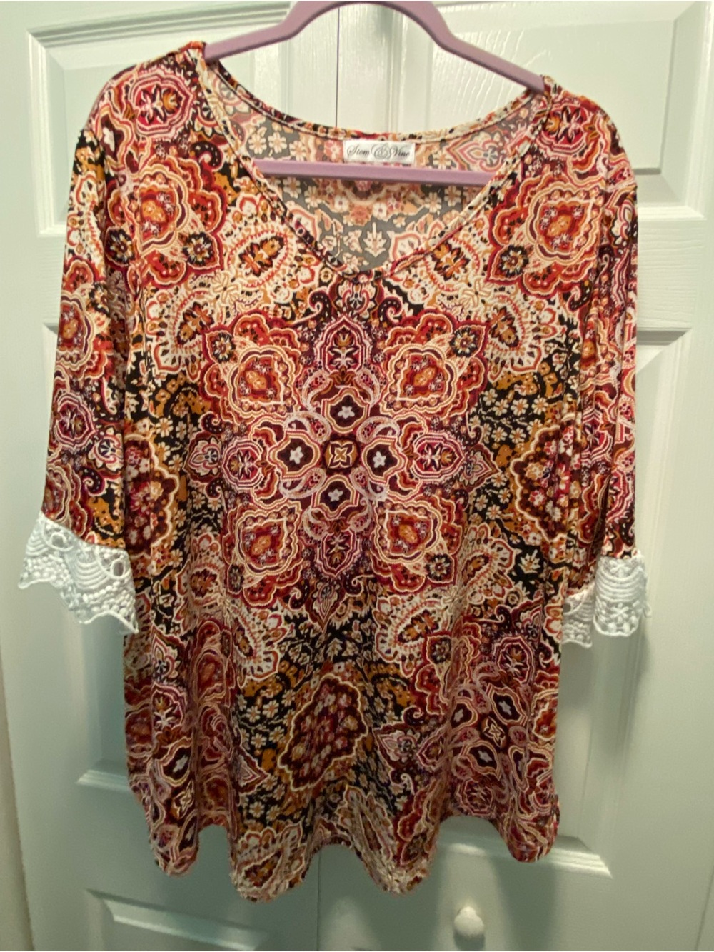 Stem & Vine Autumn Orange, Burgundy, Gold, Medallion Paisley Top possibly Large
